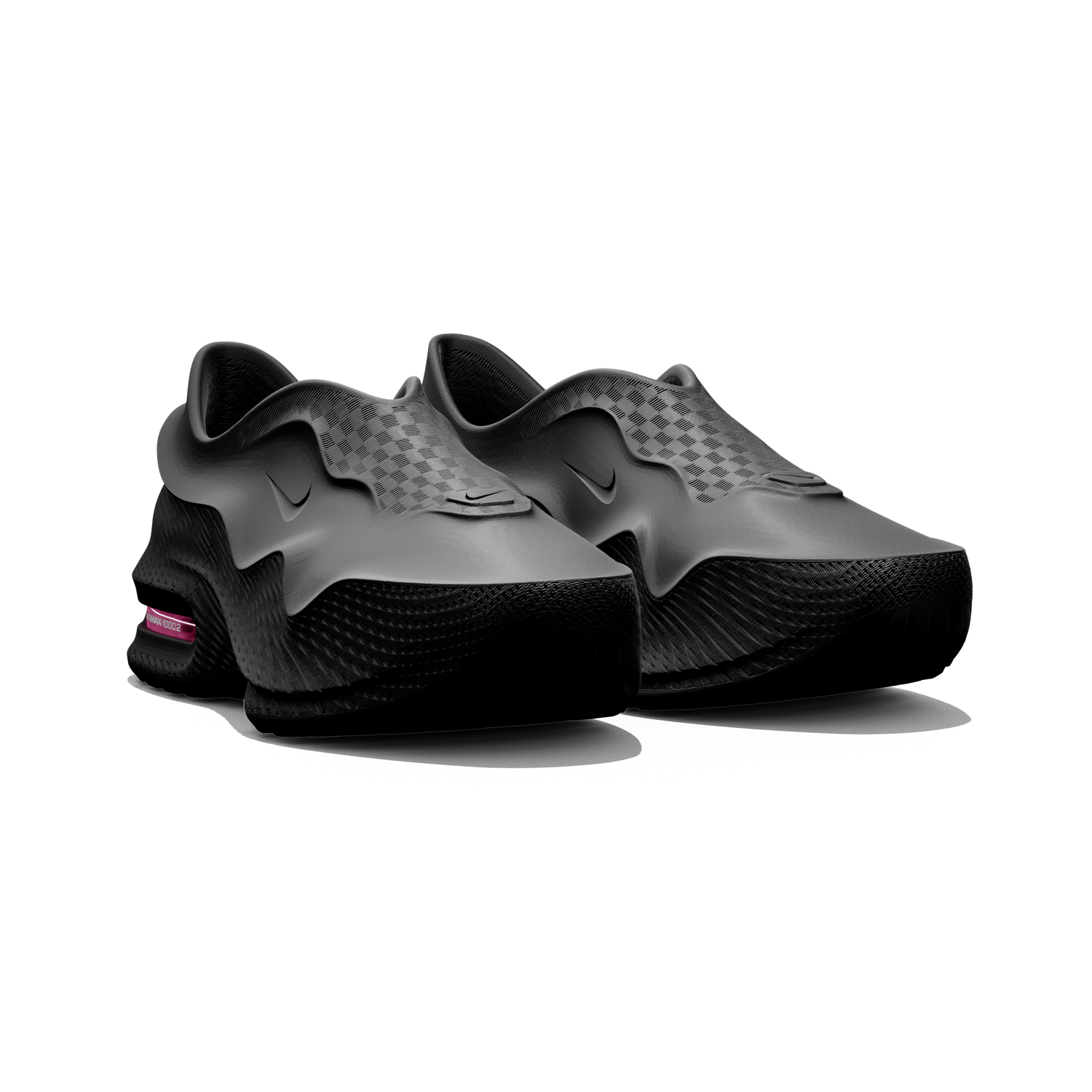 Nike x Zellerfeld Air Max 1000.2 Black Pink Spell JF3484-004 hero image showing 3D-printed black upper with Pink Spell visible Air unit on the heel
