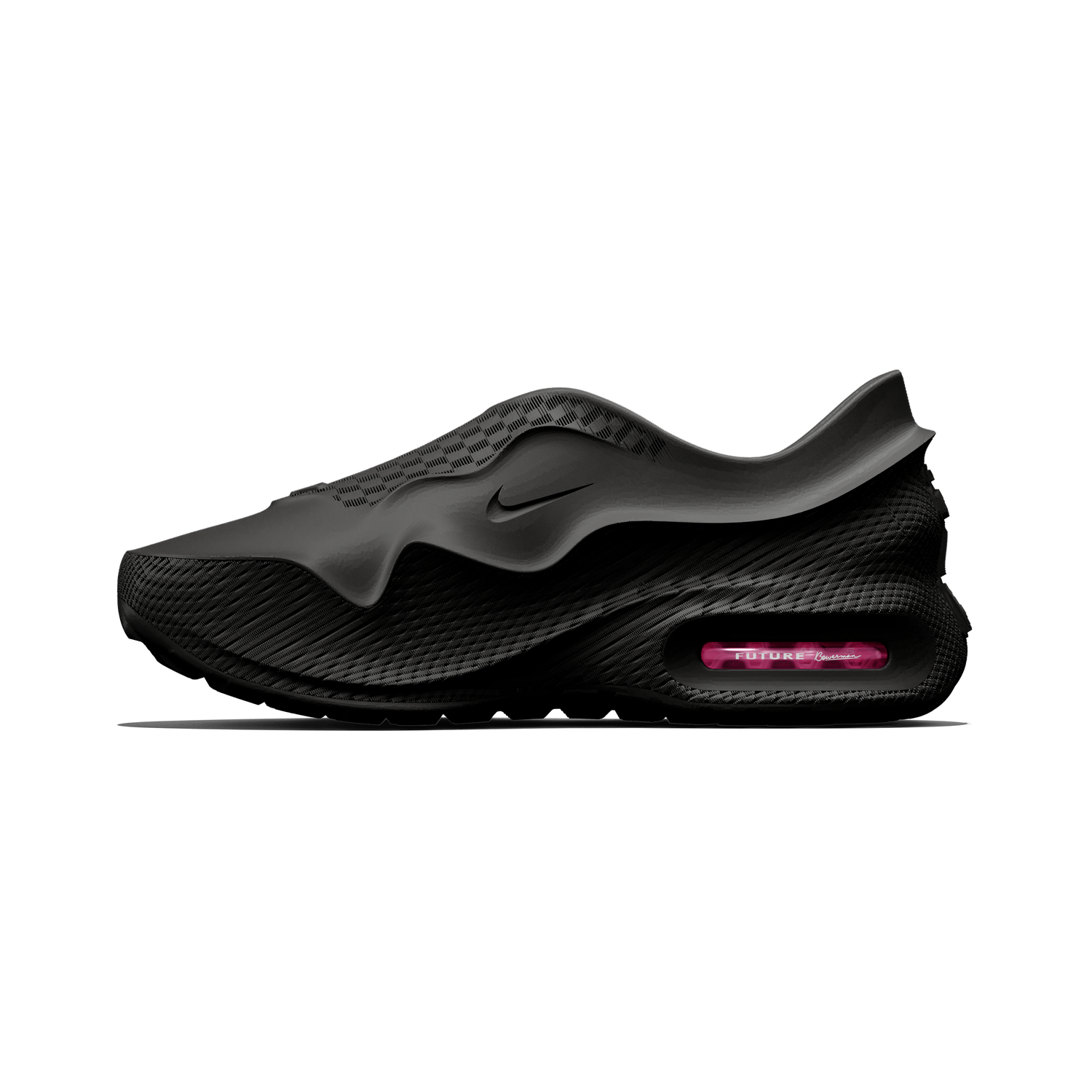 Nike x Zellerfeld Air Max 1000.2 Black Pink Spell medial view showing textured panel detail and refined outsole geometry
